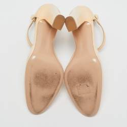 Gianvito Rossi Beige Patent Leather Ankle Strap Block Heel Pumps Size 38.5