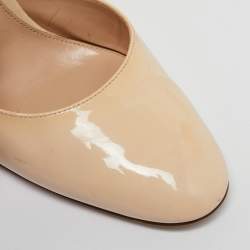 Gianvito Rossi Beige Patent Leather Ankle Strap Block Heel Pumps Size 38.5