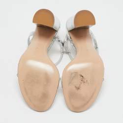 Pre Owned Gianvito Rossi Silver/Transparent PVC and Patent Crisscross Ankle Strap Sandals Size 38.5