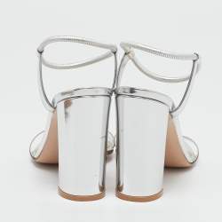 Pre Owned Gianvito Rossi Silver/Transparent PVC and Patent Crisscross Ankle Strap Sandals Size 38.5