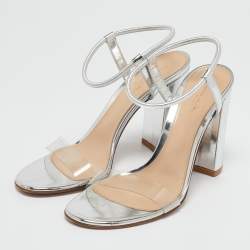 Pre Owned Gianvito Rossi Silver/Transparent PVC and Patent Crisscross Ankle Strap Sandals Size 38.5