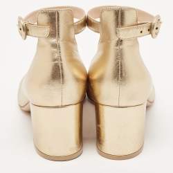 Gianvito Rossi Gold Leather Ankle Strap Block Heel Pumps Size 38.5