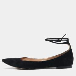 Gianvito Rossi Black Suede Femi Ankle Wrap Pointed Toe Flats Size 38.5