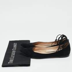 Gianvito Rossi Black Suede Femi Ankle Wrap Pointed Toe Flats Size 38.5
