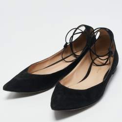 Gianvito Rossi Black Suede Femi Ankle Wrap Pointed Toe Flats Size 38.5