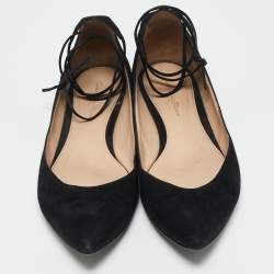 Gianvito Rossi Black Suede Femi Ankle Wrap Pointed Toe Flats Size 38.5