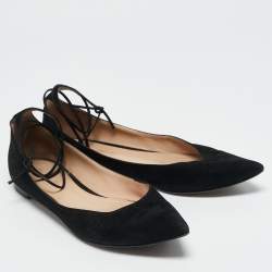 Gianvito Rossi Black Suede Femi Ankle Wrap Pointed Toe Flats Size 38.5