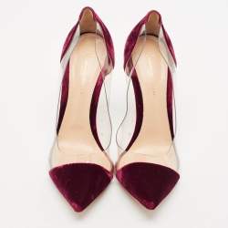 Gianvito Rossi Burgundy Velvet and PVC Plexi Pumps Size 40