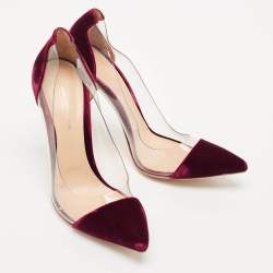 Gianvito Rossi Burgundy Velvet and PVC Plexi Pumps Size 40
