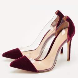 Gianvito Rossi Burgundy Velvet and PVC Plexi Pumps Size 40