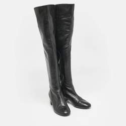 Pre Owned Gianvito Rossi Black Leather Over The Knee Boots Size 39.5