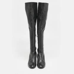 Pre Owned Gianvito Rossi Black Leather Over The Knee Boots Size 39.5