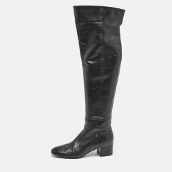 Gianvito Rossi Black Leather Over The Knee Boots Size 39.5