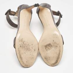 Pre Owned Gianvito Rossi Grey Suede Portofino Ankle Strap Sandals Size 38.5