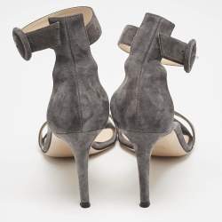 Pre Owned Gianvito Rossi Grey Suede Portofino Ankle Strap Sandals Size 38.5