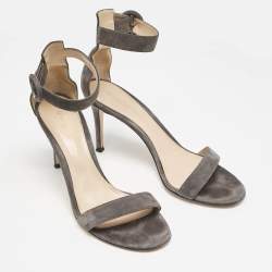 Pre Owned Gianvito Rossi Grey Suede Portofino Ankle Strap Sandals Size 38.5