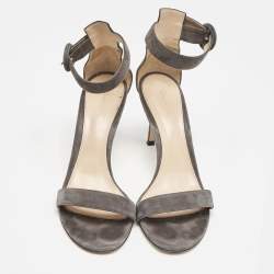 Pre Owned Gianvito Rossi Grey Suede Portofino Ankle Strap Sandals Size 38.5
