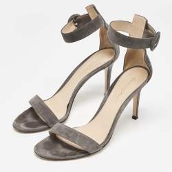 Pre Owned Gianvito Rossi Grey Suede Portofino Ankle Strap Sandals Size 38.5