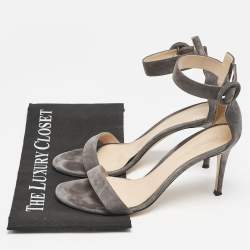 Pre Owned Gianvito Rossi Grey Suede Portofino Ankle Strap Sandals Size 38.5