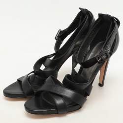 Pre Owned Gianvito Rossi Black Leather Ankle Strap Sandals Size 41