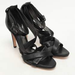 Pre Owned Gianvito Rossi Black Leather Ankle Strap Sandals Size 41