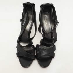 Pre Owned Gianvito Rossi Black Leather Ankle Strap Sandals Size 41