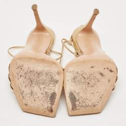 Pre Owned Gianvito Rossi Gold Leather Spice Ankle Wrap Sandals Size 38