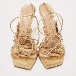 Pre Owned Gianvito Rossi Gold Leather Spice Ankle Wrap Sandals Size 38