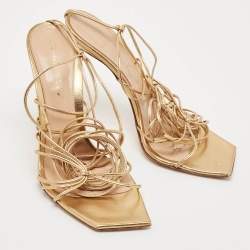 Pre Owned Gianvito Rossi Gold Leather Spice Ankle Wrap Sandals Size 38