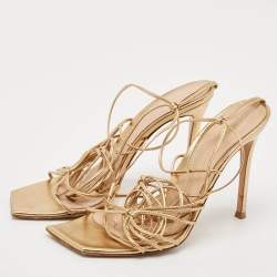 Pre Owned Gianvito Rossi Gold Leather Spice Ankle Wrap Sandals Size 38