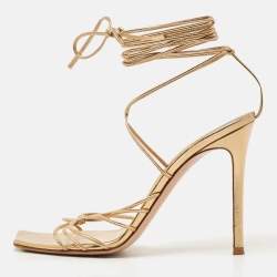 Pre Owned Gianvito Rossi Gold Leather Spice Ankle Wrap Sandals Size 38