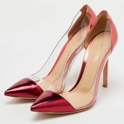 Gianvito Rossi Metallic Burgundy Leather and PVC Plexi Pointed Toe Pumps Size 38.5