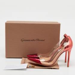 Gianvito Rossi Metallic Burgundy Leather and PVC Plexi Pointed Toe Pumps Size 38.5