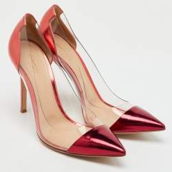 Gianvito Rossi Metallic Burgundy Leather and PVC Plexi Pointed Toe Pumps Size 38.5