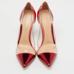 Gianvito Rossi Metallic Burgundy Leather and PVC Plexi Pointed Toe Pumps Size 38.5