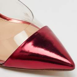 Gianvito Rossi Metallic Burgundy Leather and PVC Plexi Pointed Toe Pumps Size 38.5