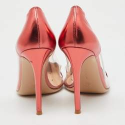 Gianvito Rossi Metallic Burgundy Leather and PVC Plexi Pointed Toe Pumps Size 38.5