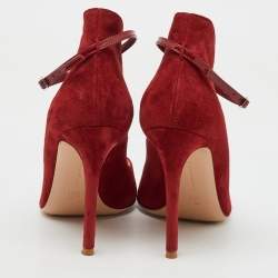مملوكة مسبقًا Gianvito Rossi Red Suede Open Toe Ankle Strap Pumps Size 38