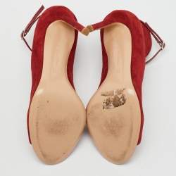 مملوكة مسبقًا Gianvito Rossi Red Suede Open Toe Ankle Strap Pumps Size 38