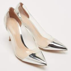 Gianvito Rossi Silver Patent Leather and PVC Plexi Pumps Size 38