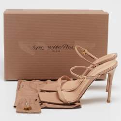 Gianvito Rossi Beige Patent Leather Ribbon Ankle Strap Sandals Size 39