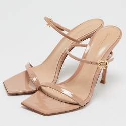Gianvito Rossi Beige Patent Leather Ribbon Ankle Strap Sandals Size 39