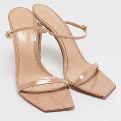 Gianvito Rossi Beige Patent Leather Ribbon Ankle Strap Sandals Size 39