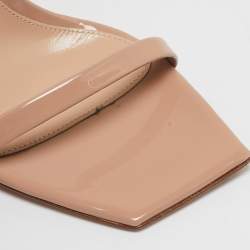 Gianvito Rossi Beige Patent Leather Ribbon Ankle Strap Sandals Size 39