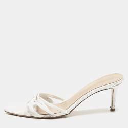 Pre Owned Gianvito Rossi White Leather Strappy Slide Sandals Size 39