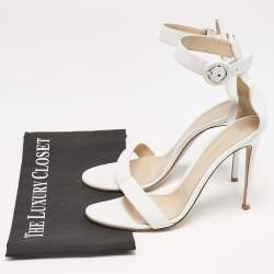 Pre Owned Gianvito Rossi White Suede Embellished Portofino Ankle Cuff Sandals Size 40