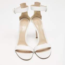 Pre Owned Gianvito Rossi White Suede Embellished Portofino Ankle Cuff Sandals Size 40