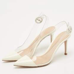 Gianvito Rossi White Patent Leather and PVC Slingback Pumps Size 36.5