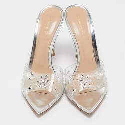 Pre Owned Gianvito Rossi Transparent PVC and Patent Elle Slide Sandals Size 38.5