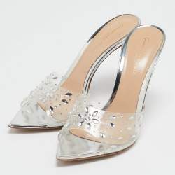 Pre Owned Gianvito Rossi Transparent PVC and Patent Elle Slide Sandals Size 38.5